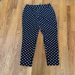 White polka dot on black polyester pull on pants size XL